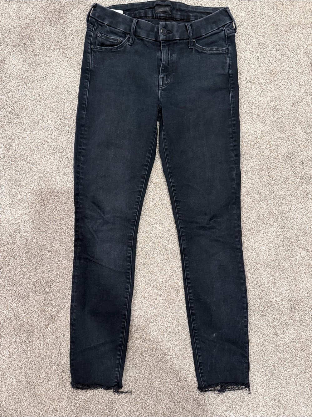 MOTHER Black Skinny Jeans with Raw Hem